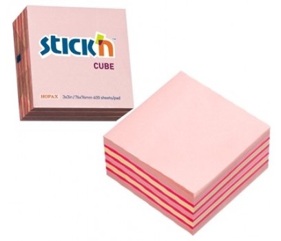 Lipniu lapelių kūbas Stick`N  76x76mm 400lap. rožinės sp.atspalviai