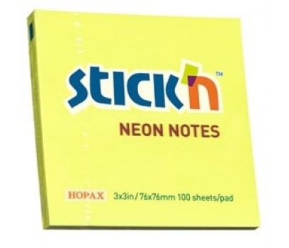 Lipnūs lapeliai Stick`N  76x76mm 100lap.neoninės geltonos sp.