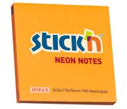 Lipnūs lapeliai Stick`N  76x76mm 100lap.neoninės oranžinės sp.