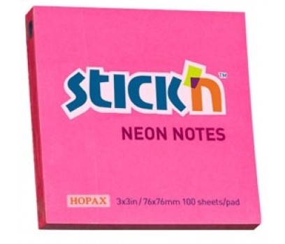 Lipnūs lapeliai Stick`N  76x76mm 100lap.neoninės rožinės sp.