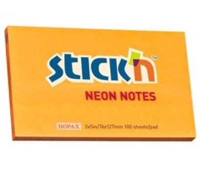 Lipnūs lapeliai Stick`N  76x125mm 100lap. neoninės oranžinės sp.