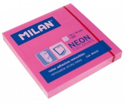Lipnūs lapeliai MILAN  76x76mm 100lap. neoninės rožinės sp.